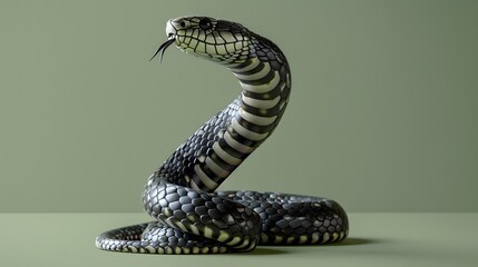 3d King Cobra Black Snake The world's longest venomous snake isolated on green background, King cobra snake 3d illustration, King cobra snake 3d Rendering. 