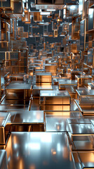 Abstract high-tech background, 3d illustration with abstract high-tech background with metal square blocks