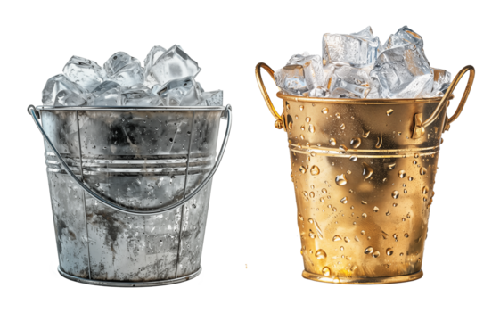 Buckets full with ice isolated on transparent background. Generative AI