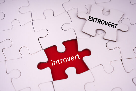 Human behaviour and character concept. INTROVERT EXTROVERT written on jigsaw puzzle pieces.