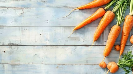 Fresh organic carrots on light wooden background Harvest theme in rustic style