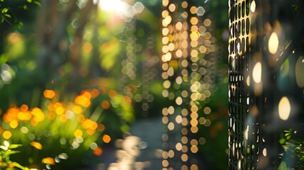 Fuzzy outlines of intricate garden structures and architectures.