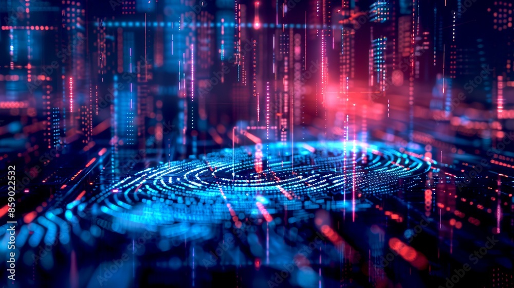 Aufkleber futuristic digital technology pattern with neon colors. a visualization of advanced data processing.