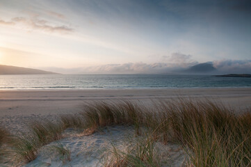 luskentyre beach warm sunset shot 
