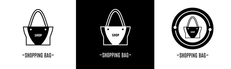 Shopping bag logo set. Collection of black and white logos. Stock vector.
