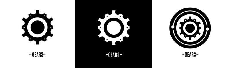 Gears logo set. Collection of black and white logos. Stock vector.
