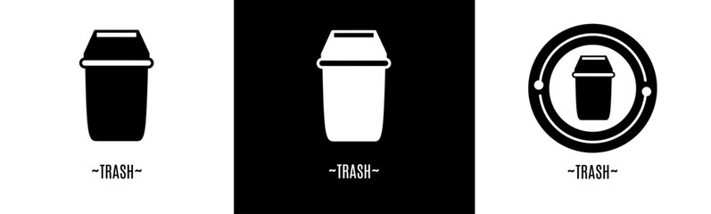 Trash logo set. Collection of black and white logos. Stock vector.