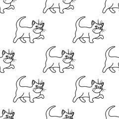 Fototapeta premium Seamless pattern with cute cat on white background. 