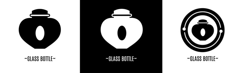 Glass bottle logo set. Collection of black and white logos. Stock vector.