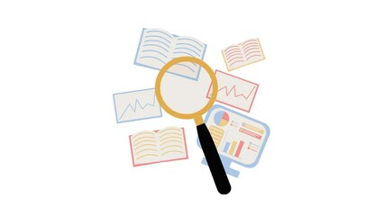 magnifying glass on the stats and graphs business analytics concept animated  - Powered by Adobe