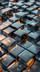 Obraz premium Abstract high-tech background, 3d illustration with abstract high-tech background with metal square blocks