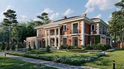 Obraz premium Classic residential building with garden