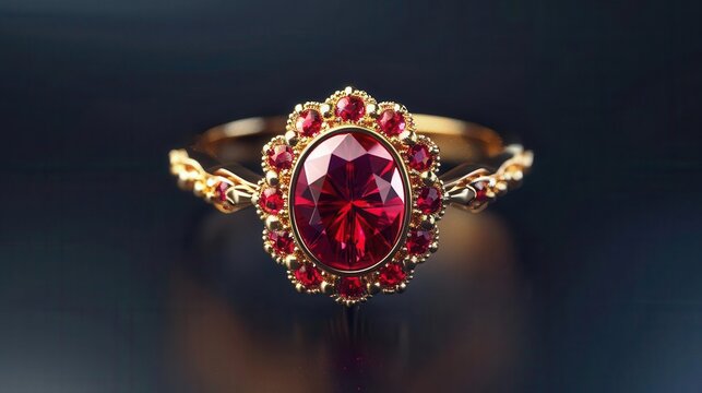Antique gold ring with a large ruby centerpiece, Ruby