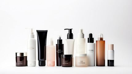 Obraz premium Cosmetic items isolated against a stark white background