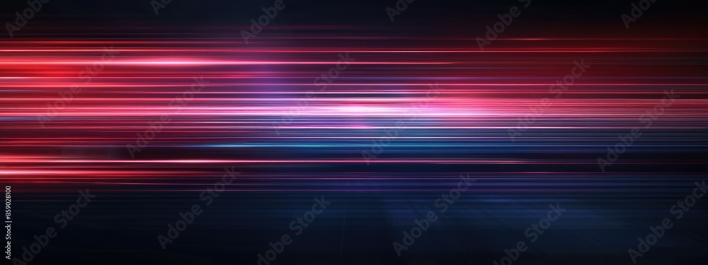 Wall mural blurred soft metallic red horizontal lines on a dark blue background.