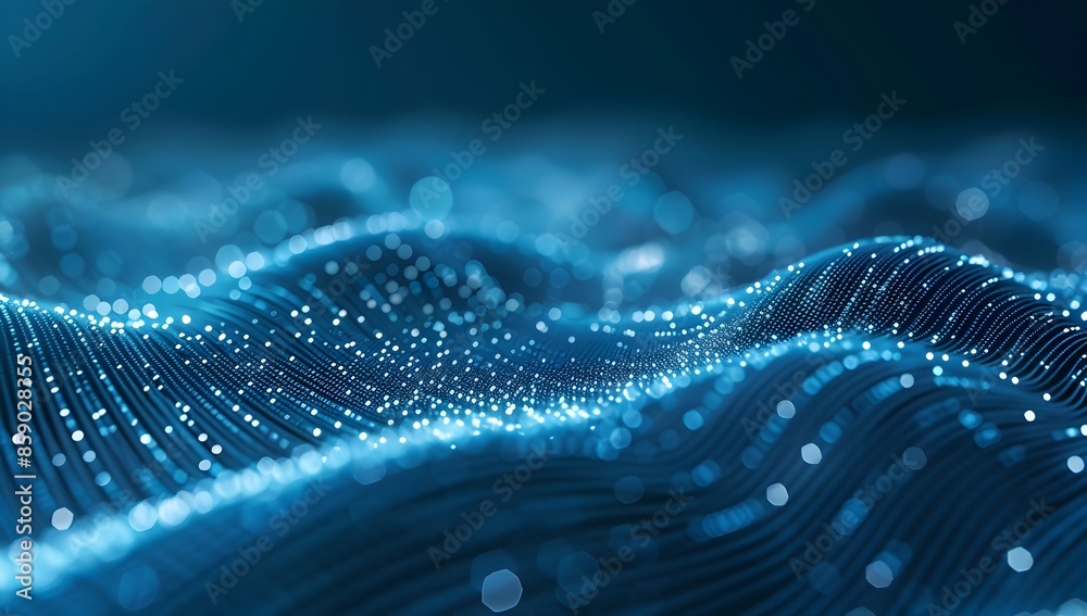 Poster abstract blue digital background with glowing dots and network lines, technology concept for web des