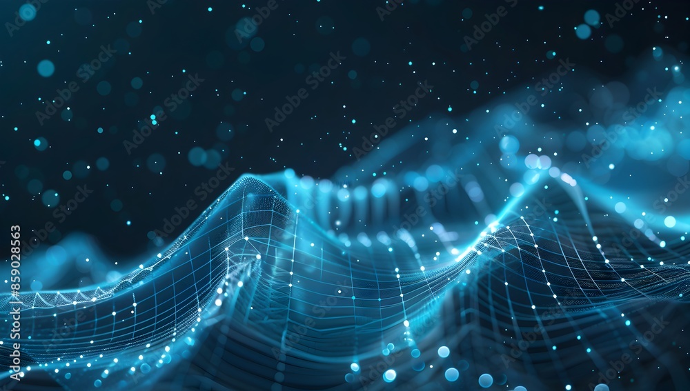 Poster abstract blue digital background with glowing dots and network lines, technology concept for web des