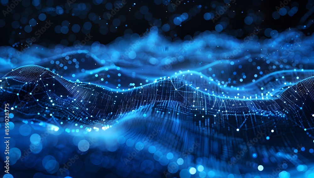 Aufkleber abstract blue digital background with glowing dots and network lines, technology concept for web des