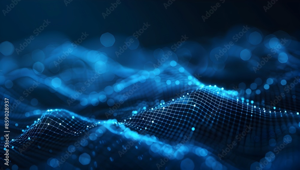 Poster abstract blue digital background with glowing dots and network lines, technology concept for web des