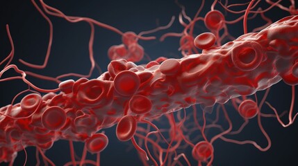 Blood vessel, hemoglobin close-up. Medical venous structure, dark background. AI generated.