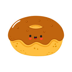 Chocolate Doughnut character. Vector hand drawn cartoon kawaii character illustration icon. Isolated on white background. Doughnut character concept