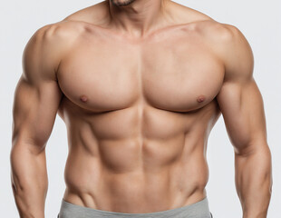 Fototapeta premium Attractive male torso closeup isolated on white background.
