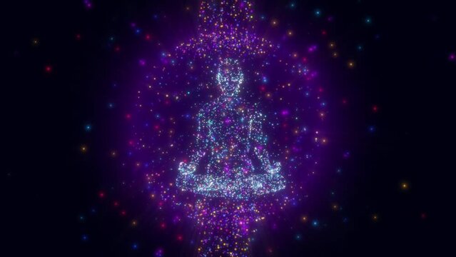 looped 3d animation of a meditating yogi in the astral of sacred energies