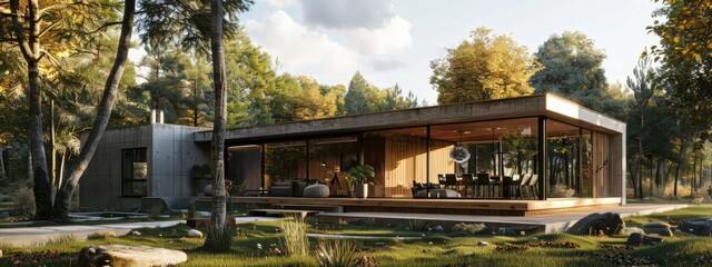 Fototapeta premium Design a one story house in a warm style.