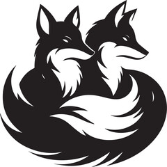 silhouette foxs black and white with white background