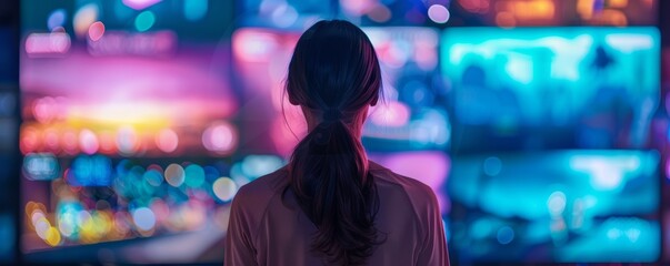 Person exploring streaming service AI recommended movies TV shows modern interface banner with copy space