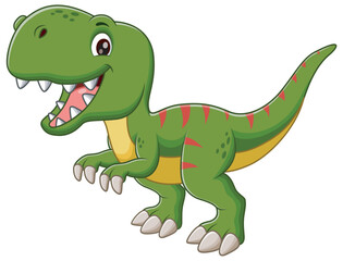 Cute Green Dinosaur Cartoon. Animal Nature Icon Concept Isolated Premium Vector. Vector Illustration