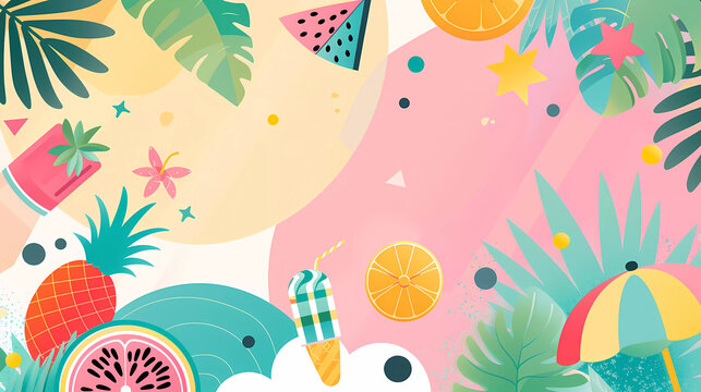 Colorful geometric summer background.poster banner.Summer promotion banner template.