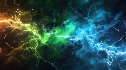 Fototapeta premium green and blue battle lightning background