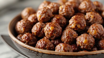 A close-up of a bowl of meatballs