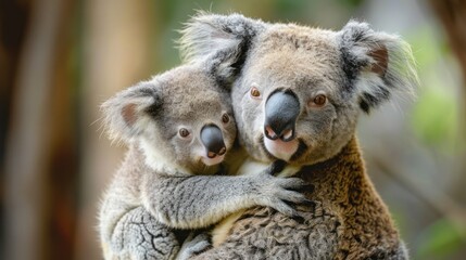 Fototapeta premium Koala Mother and Baby Cuddling