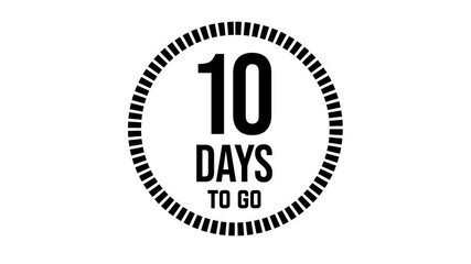 10 days to go, 31 days count 2D animation, motion graphics running numbers counting days, 10 days in a month, ten days left, 4K HD video with black text Transparent video alpha channel.