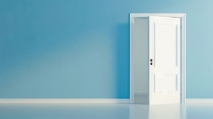 An open door in a blue room.