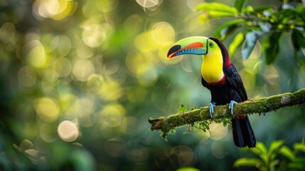 Vibrant Toucan Perched on a Branch in a Lush Rainforest