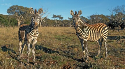 Obraz premium Two Zebras in a Grassy Savanna