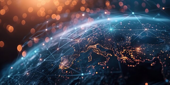 Global business structure with networking data exchange customer service modern technology banner with copy space