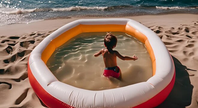 Inflatable pool on the beach.