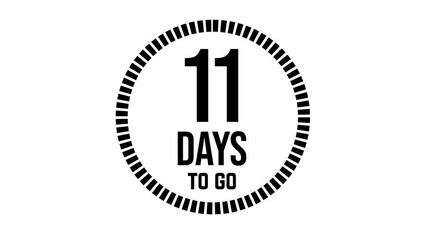 11 days to go, 31 days count 2D animation, motion graphics running numbers counting days, 11 days in a month, eleven days left, 4K HD video with black text Transparent video alpha channel.