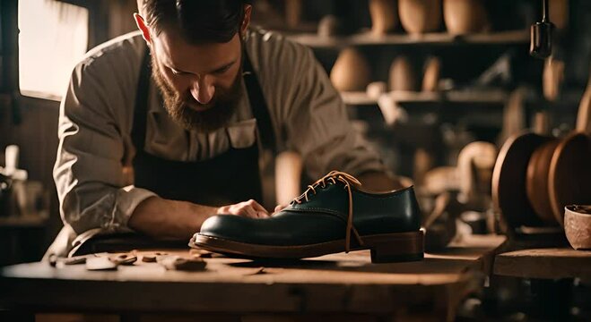 Shoemaker man in a shoe store.