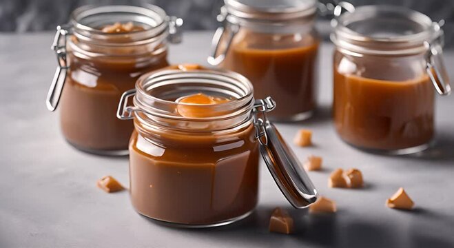 Jar with peanut butter.