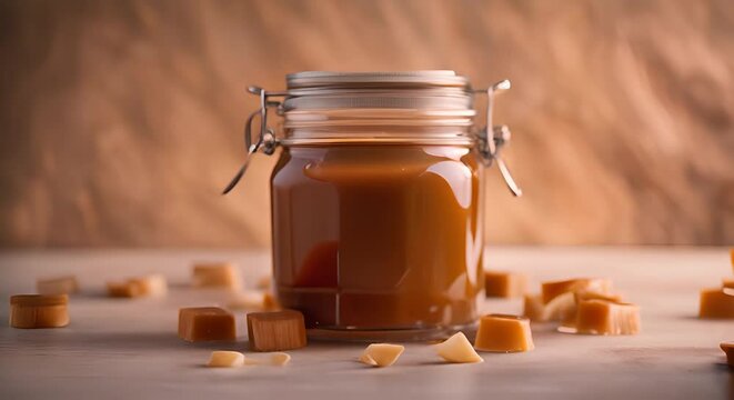 Jar with peanut butter.