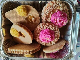 cute moroccan sweets in an aluminum container