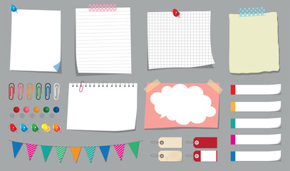 Paper notes, stickers, sticky sheets and tape. Vector set notepaper meeting reminder..eps