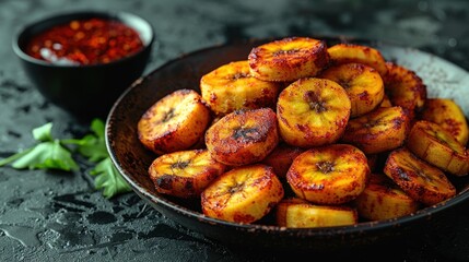 Close-up of fried plantain slices