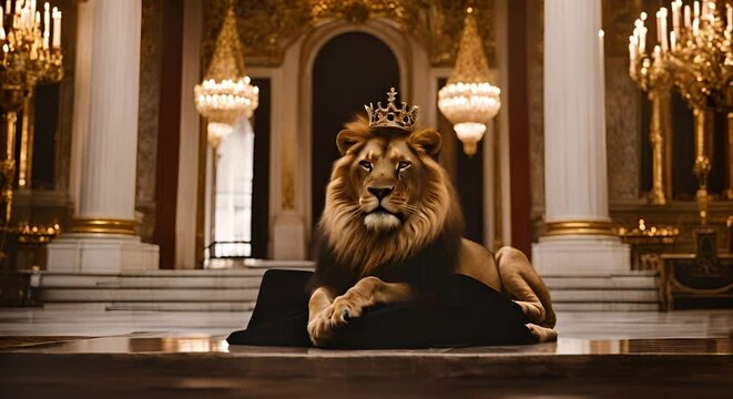 Lion king with his crown and his king's throne.