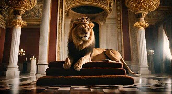 Lion king with his crown and his king's throne.